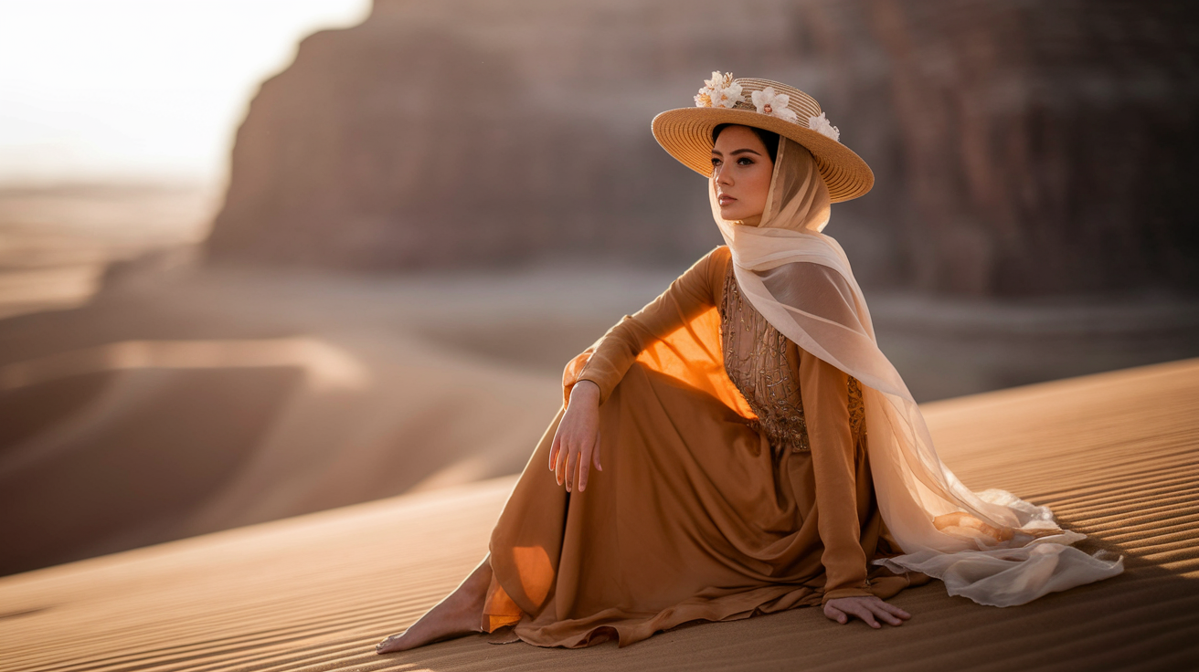 A woman wearing jordan fashion sitting on the sand