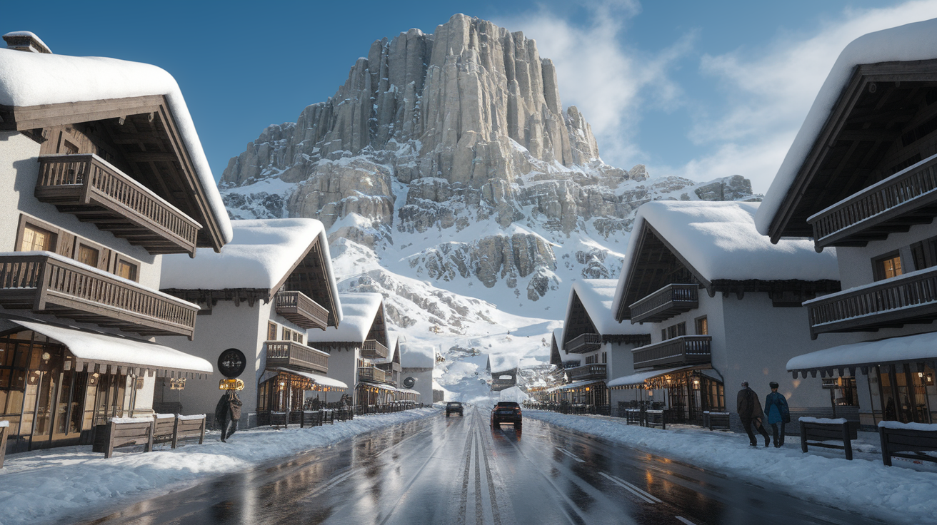 A busy street in Geneva Switzerland covered in snow