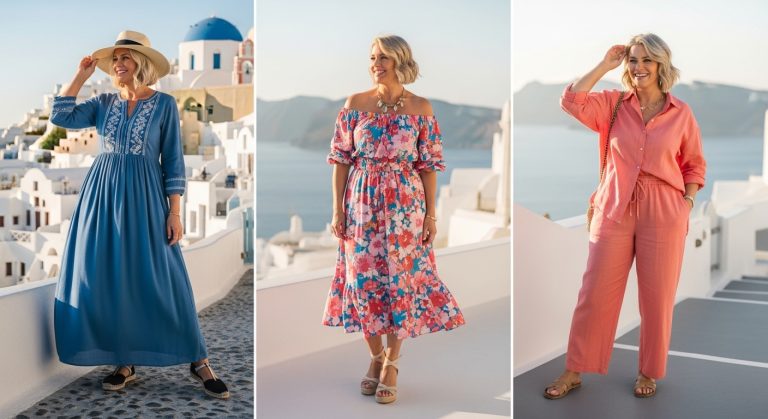 10 Santorini Outfit Ideas for Curvy Women Over 40